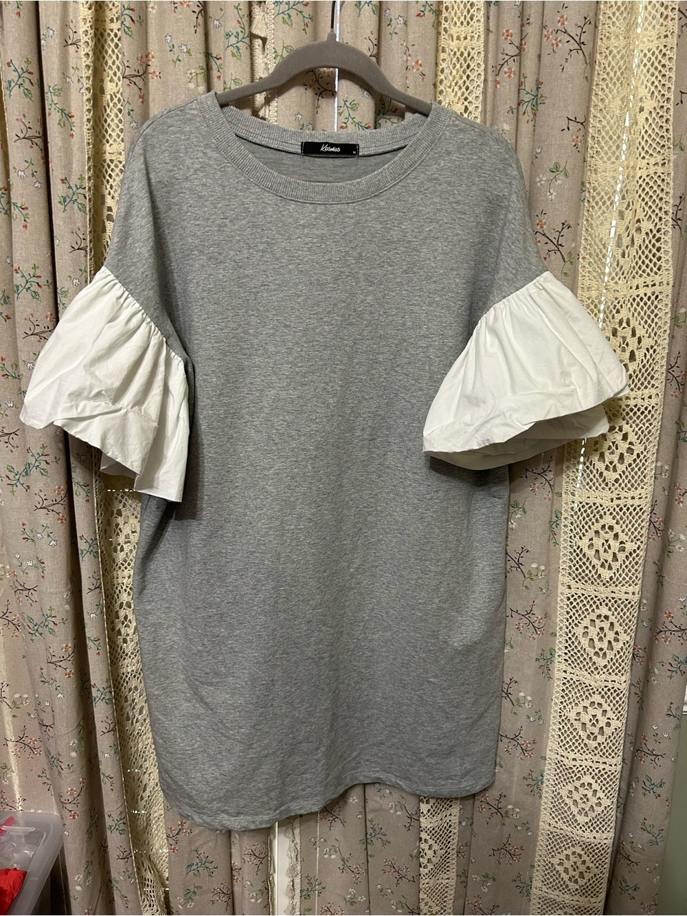Kosmios White Contrast Puff Sleeve‎ Sweatshirt Dress Gray Medium